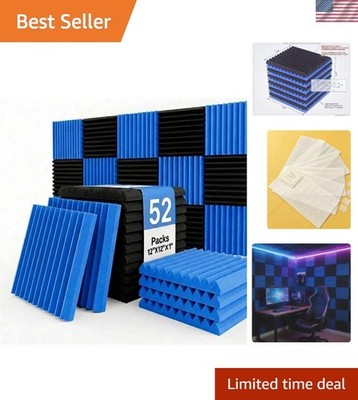 Transform Your Space with 52 Black Blue Sound Absorbing Panels - Easy Install