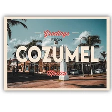 Greetings From Cozumel Mexico Vintage Art Postcard Shaped Vinyl Sticker