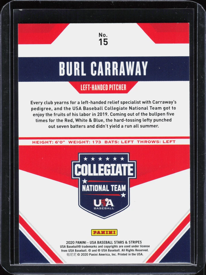2020 Panini USA Stars & Stripes Retail #15 Burl Carraway - Image 2 of 2