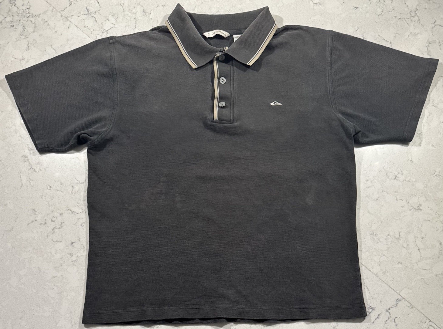 VTG Quiksilver Polo Shirt Mens XL Black Washed Cotton Surf Skate Retro Logo Y2K