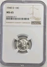 1940 D Mercury Dime NGC MS-65. #Z183