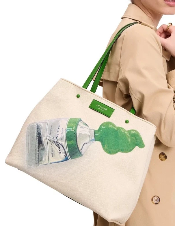 Bolso de Mano Kate Spade New York Squeeze Grande Ks Lona Pintura Verde Nuevo con Etiquetas Foto 2 de 4