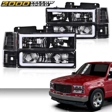 LED DRL Black Headlights &Bumper Corner Lamps Fit For 94-98 C10 C/K Silverado