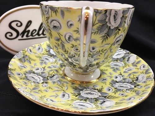SHELLEY YELLOW TAPESTRY ROSE CHINTZ * RIPON * FOOTED CUP and SAUCER #14270 - Picture 2 of 7
