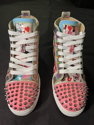 CHRISTIAN LOUBOUTIN SPIKED HOLOGRAM HIGH TOPS SNEAKERS SHOES 38.5