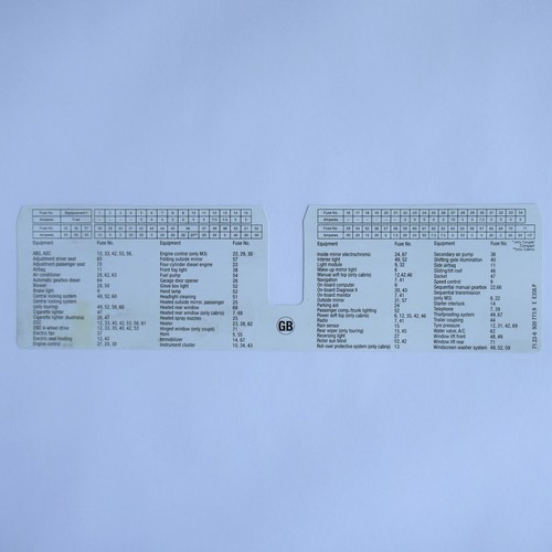 BMW e46 3 Series 9805 Fuse Diagram Card Insert B1 (318 320 325 330