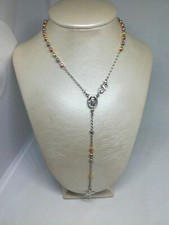 Collana Rosario Argento 925/1000- Grani Rodiati, Dorati e Ramati Diamantati mm 3