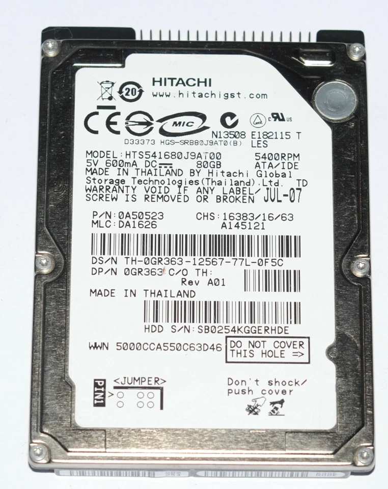 HITACHI HTS541680J9AT00 80 GB HDD 2.5" 8 MB 5400 RPM IDE Laptop Hard Disk - Image 4 of 4