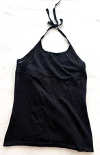 Talbots Mercerized Stretch Cotton Halter Top Women Sz: M Eyelit Detail Black EUC