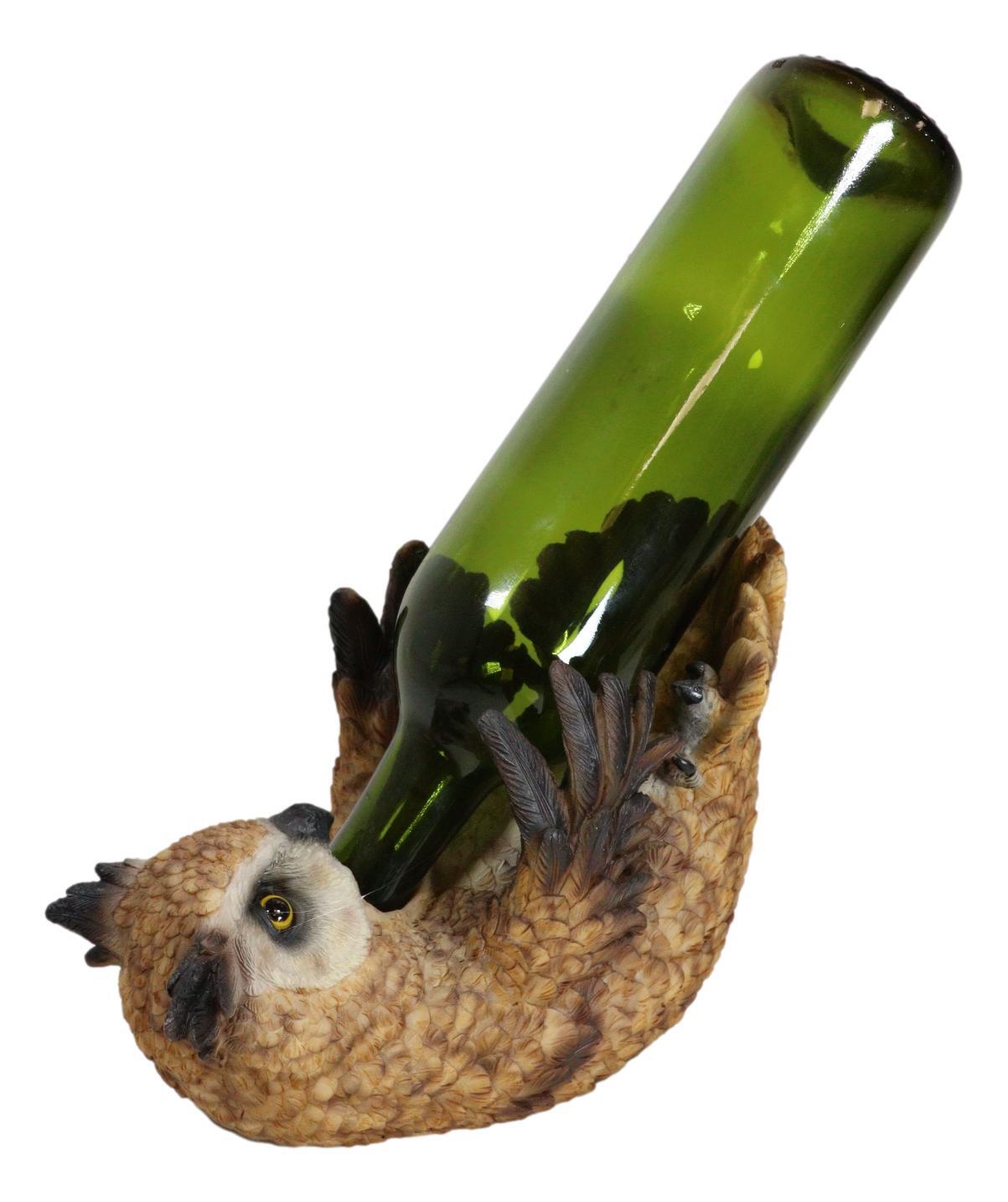 Wisdom Of The Woods Enchanted Great Horned Tiger Owl Wine Bottle Holder Decor