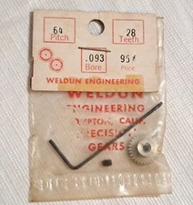 Vintage Weldun Engineering Slot Car .093" Bore Crown Gear 28 Tooth 64 Pitch NOS