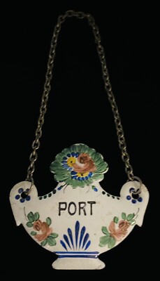 Antike französische Emaille auf Kupfer PORT Dekanter Etikett