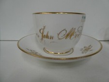 ANTIQUE VICTORIAN POTTERY CROWN DERBY CHINA LARGE CUP & SAUCER - GILT JOHN MOORE