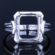 Cushion,emerald,radiant Cut 10x8mm Generous Solitaire Semi Mount Ring Silver 925