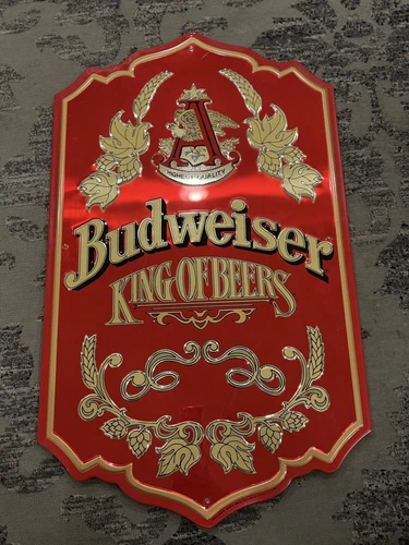 Vtg Budweiser King of Beers Sign 23x15 Tavern Bar Mancave