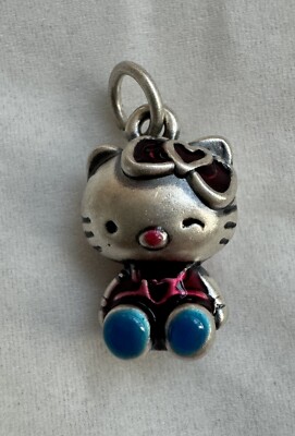 Hello Kitty Fine Silver S999 Charm Necklace Pendant Enamel 3D