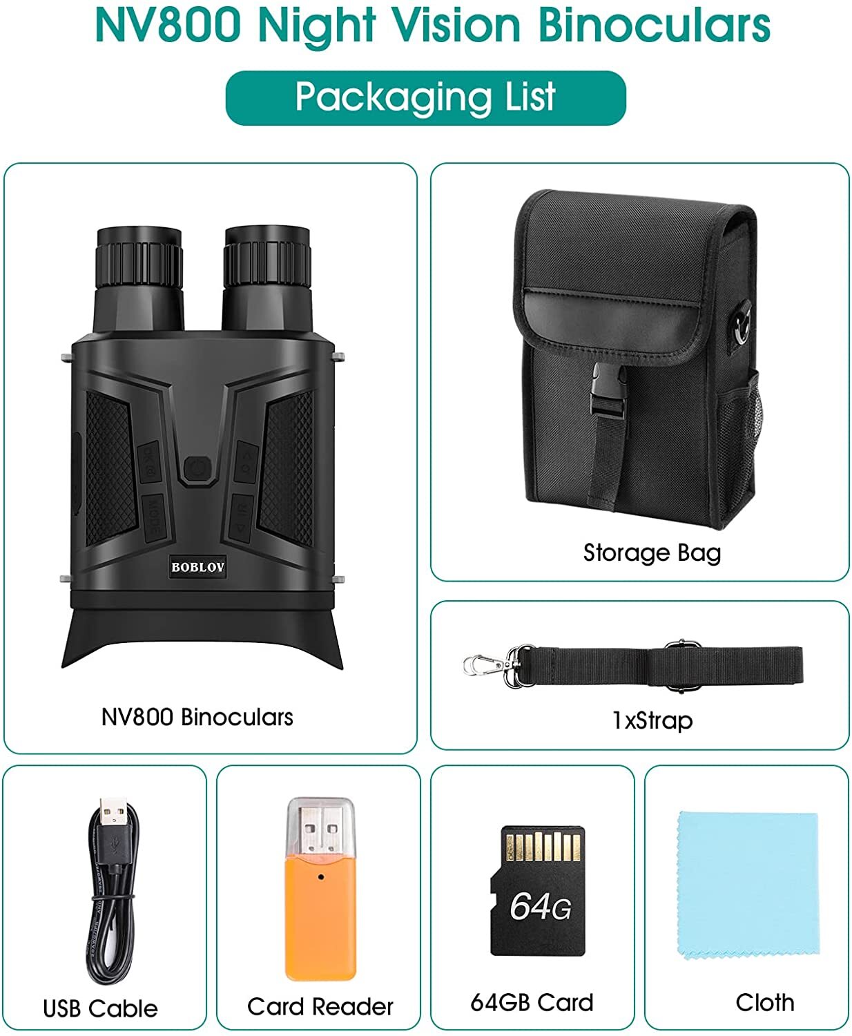 BOBLOV Night Vison Binoculars, Night Vision Googles with 64GB 8XDigital