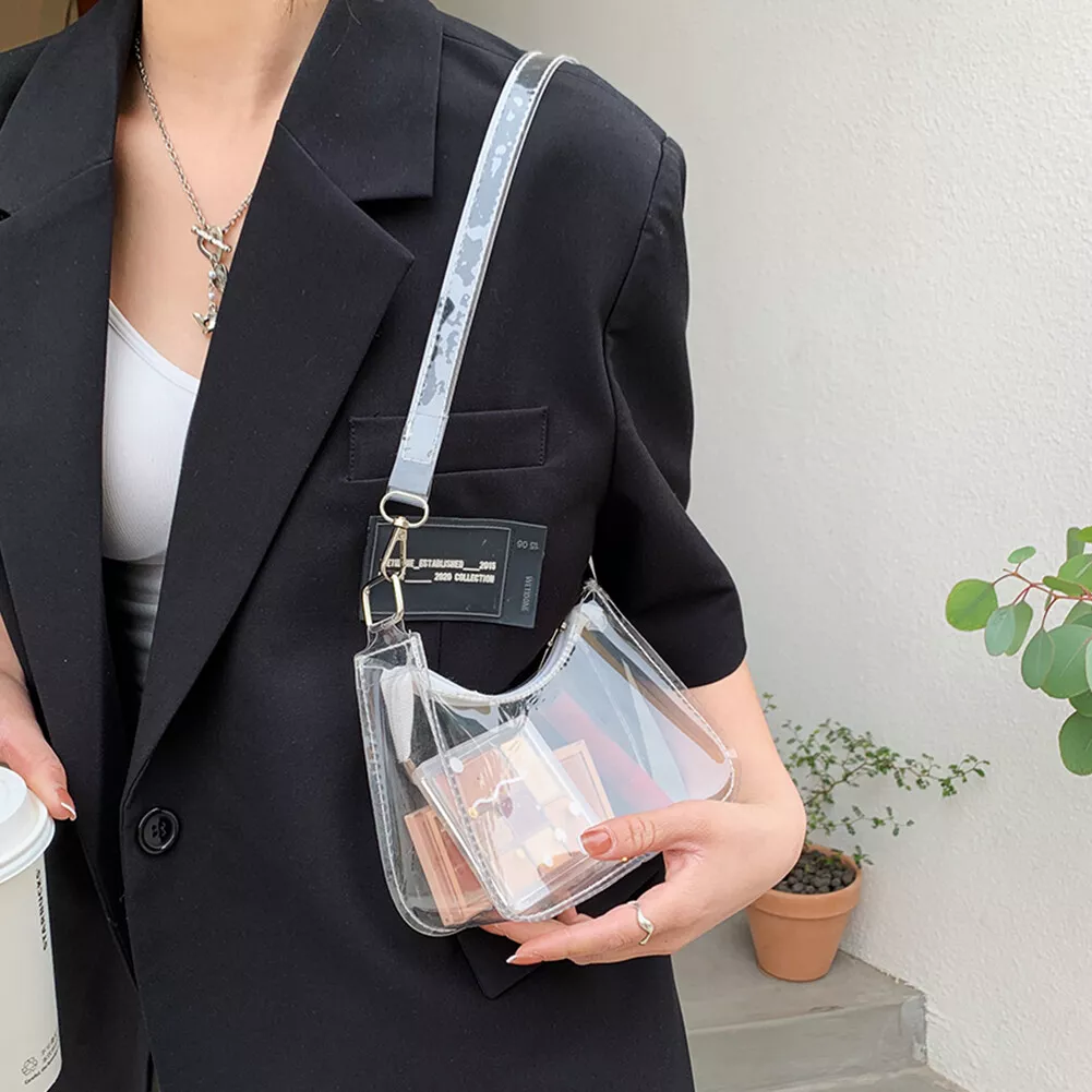 Clear PVC Shoulder Bag Fashion Women Shopper Bag Hobos for Ladies White