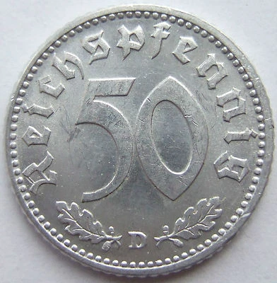50 Reichspfennig 1940 D München Münze Deutsches Reich 3. reich fast Stempelglanz - Bild 1 von 2