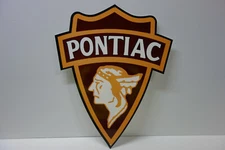 PONTIAC LARGE 20" HIGH BY 16" WIDE DEALERSHIP DIE CUT ENAMEL SIGN. GREAT COLOR! 