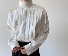 Men's Autumn Fashion Stand Collar Long Sleeve Loose Flowers Printed Shirt Blouse