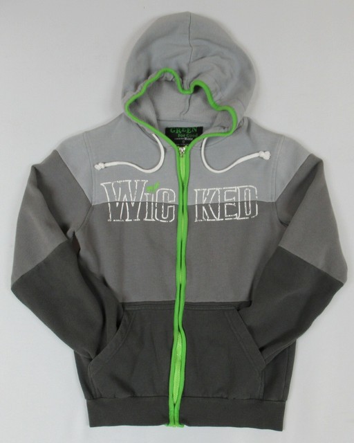 WICKED BROADWAY MUSICAL PLAY OMBRE GRAY SMALL ZIP UP WOMENS HOODIE