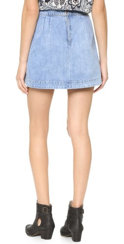 Free People Womens Lace Up Denim Skirt 12 Light Denim - Picture 4 of 5