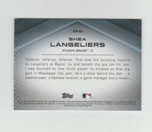 SHEA LANGELIERS 2022 BOWMAN CHROME BASEBALL TOP 100 GOLD REFRACTOR #D /50 BTP-48 - Picture 2 of 2