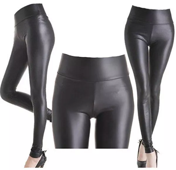 HIGH WAIST Wet Faux Leather Look Matt Leggings Jeggings Tight Pants Size  8-26