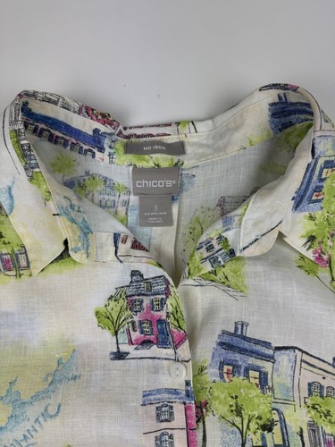 Chicos No Iron Southern Charm Tunic Button Up Size 3 100% Linen - Picture 5 of 9