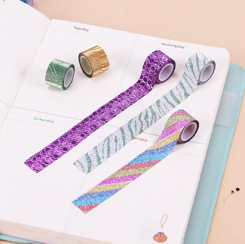 Mini Glitter Washi Tape Roll Paper Self Adhesive Sticky Craft Border Christmas - Picture 2 of 12