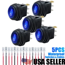 5Pcs Waterproof Blue LED Light 12V Round Toggle Switch Car Auto Boat ON/OFF SPST