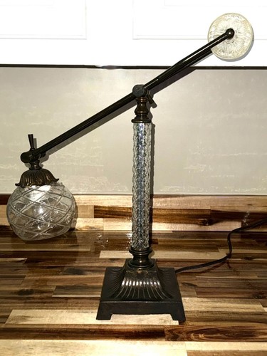 Vintage Portable Luminaire Art Deco Glass & Brass Desk Table Lamp - Picture 6 of 14