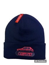 Peugeo 205 Grand Touring Injection Inspired Embroidered Black Beanie. Retro Car