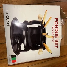 Nantucket Distribution 11 Piece Cast Iron Fondue Set, green black 1.8 quart