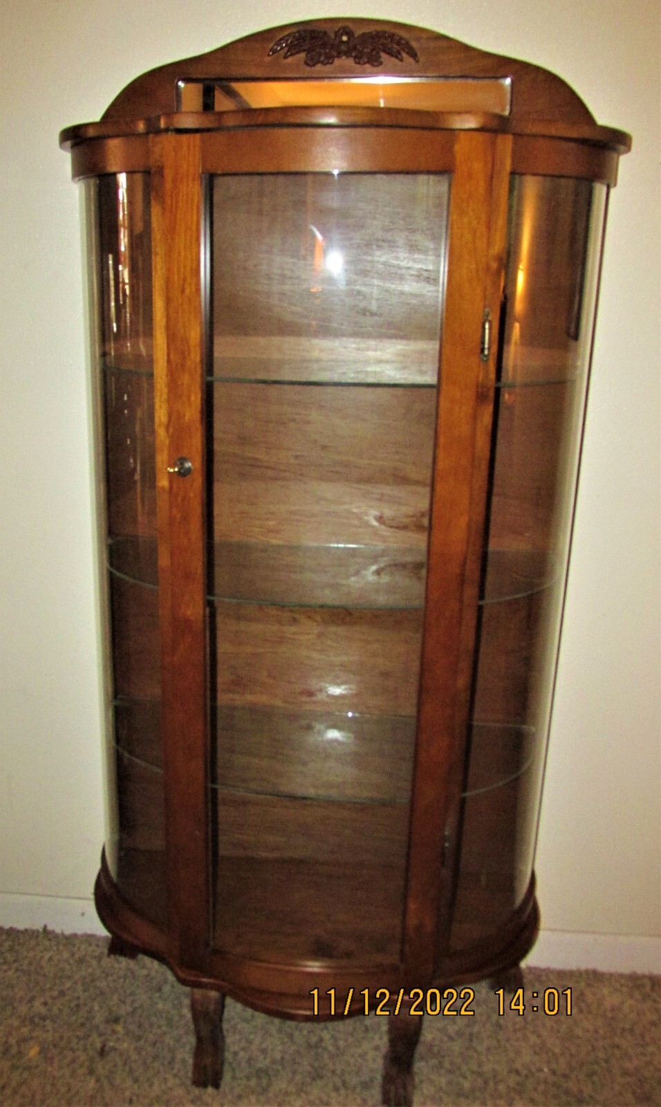 Curved Glass Curio with Glass Shelves eBay