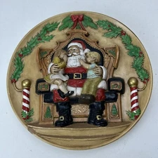 Byron Molds 1982 Santa Boy Girl on Knee Decorative Wall Plate Christmas Holiday