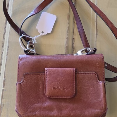 Picard Brown Crossbody Shoulder Bag with Stitching, Magnetic Closure, Silver Ha 