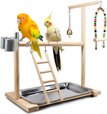 Bird Playground Parrot Playstand with Ladder, Swing, Bell, and Chew Toys for Con