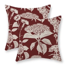 Burgundy Red Pillow Covers 18x18 Set of 2 Vintage Boho Herbs Botanical Floral...