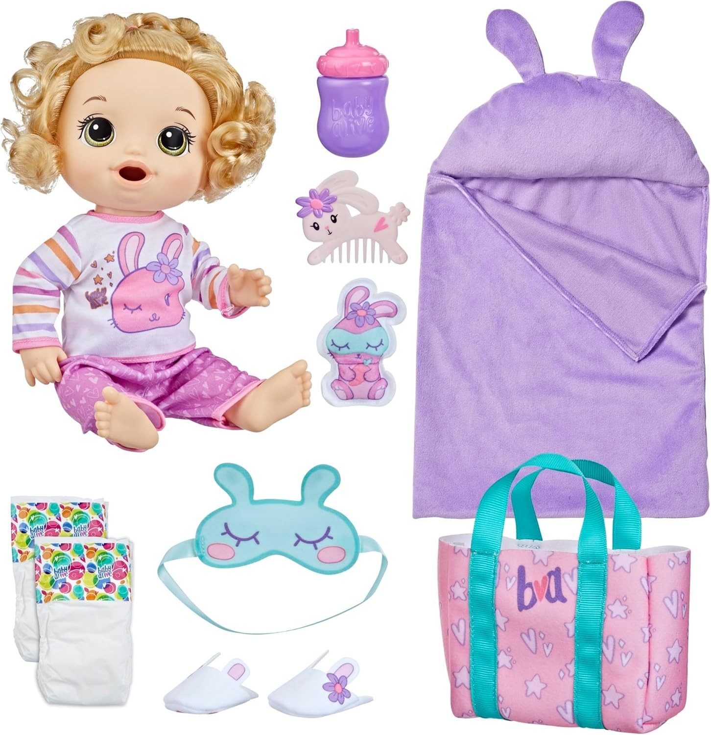 Bunny Sleepover Baby Doll, Bedtime-Themed 12-Inch Dolls, Sle