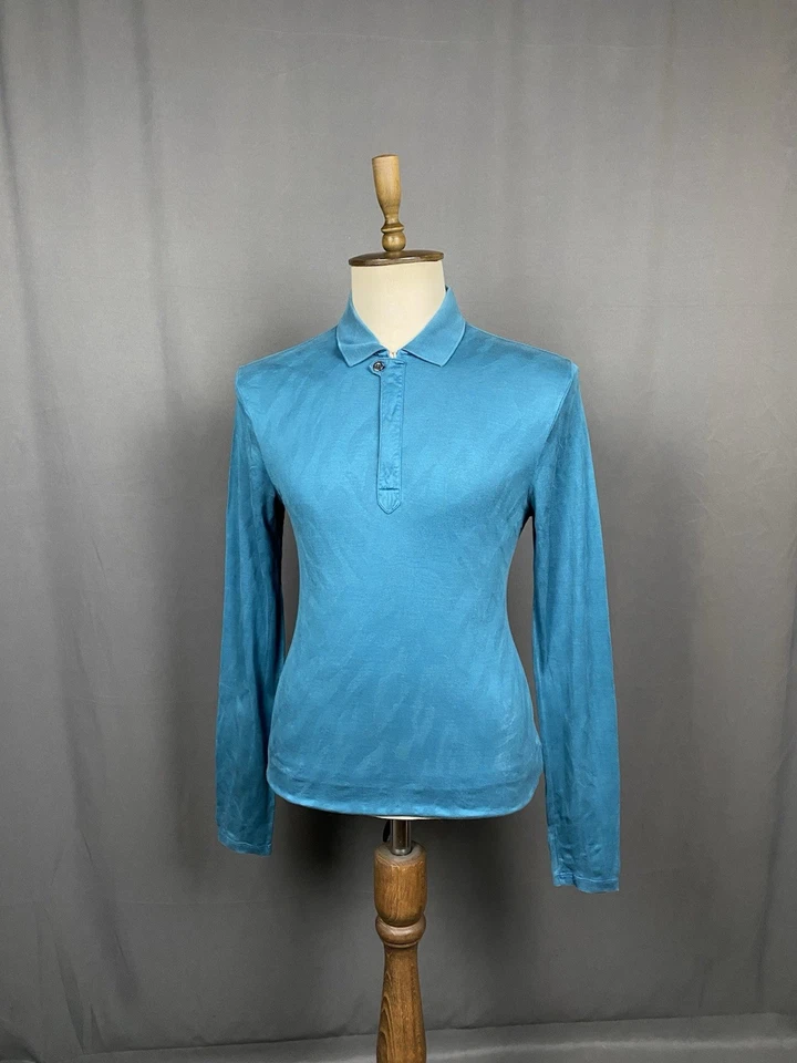 Suéter polo con cuello verde turquesa Versace Collection para hombre talla L - Imagen 2 de 4