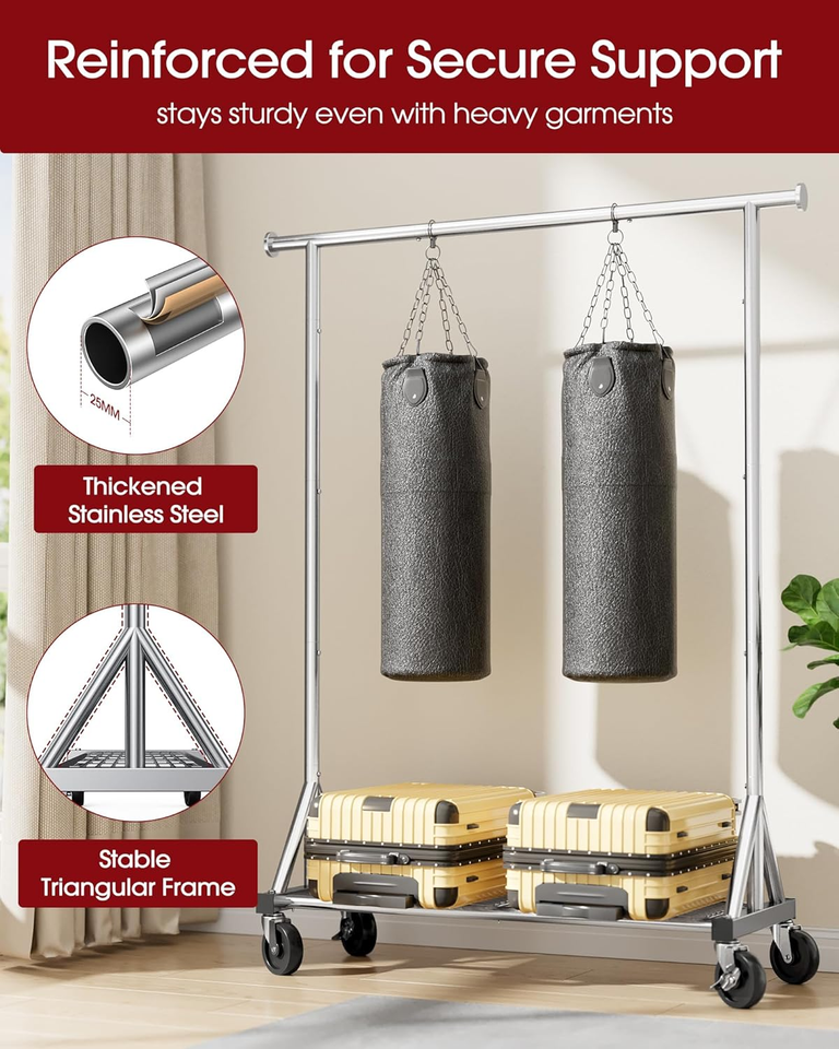 Stainless Steel Rolling Clothes Rack with Mesh Shelf, Lockable Wheels ...