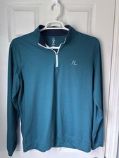 Rhoback Mens Dogstooth Houndstooth Jacquard Performance Q-Zip Green/Blue Medium