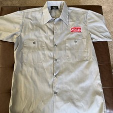 SEARS Vintage USA 80s Grey Size Medium WORK Uniform Button Up Shirts Y2K Dad