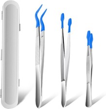 3PCS Tip Tweezers, Silicone Rubber Flat Tipped Tweezers Bent Tip for Jewelry Coi