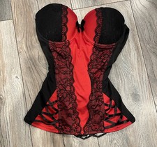 Body Rage Red Black Lace Corset Bustier Ribbon Tie Waist Lingerie