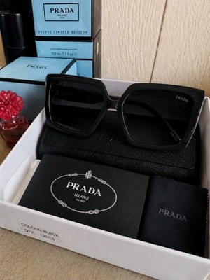 PRADA Milano Men's Square Black Plastic Sunglasses out case