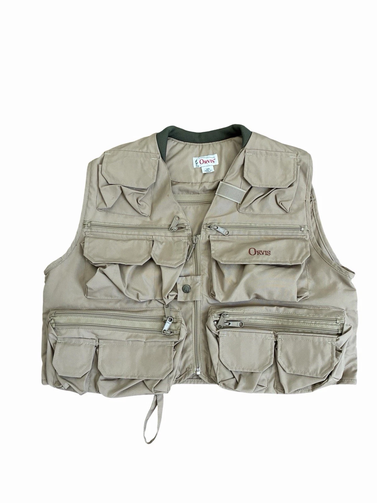 Vintage Orvis Fly Fishing Vest Mens Xsmall Tan Multi Pocket Utility Fly Fishing