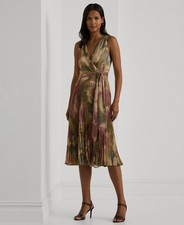 Lauren Ralph Lauren Sleeveless Floral Metallic Dress clay tan Brown Size 6 $295